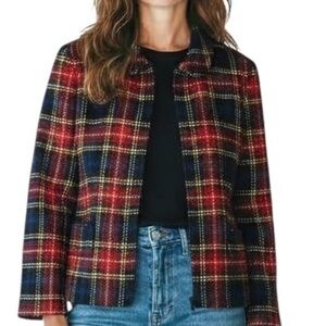 Vintage Jones New York Tartan Plaid Wool Blazer Womens 8P Made in USA Classic
